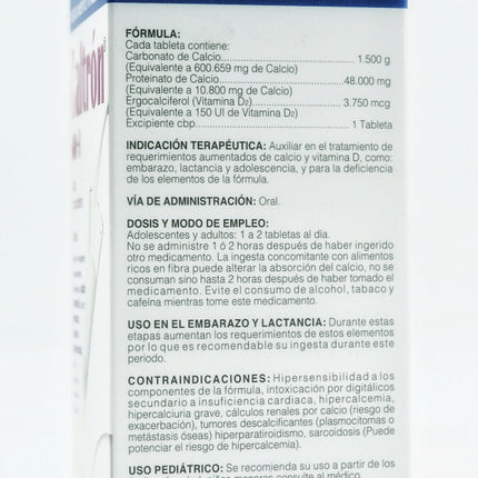 Caltrón 600+D - Medicamento Vitamínico de Calcio y Vitamina D - 60 Tabletas