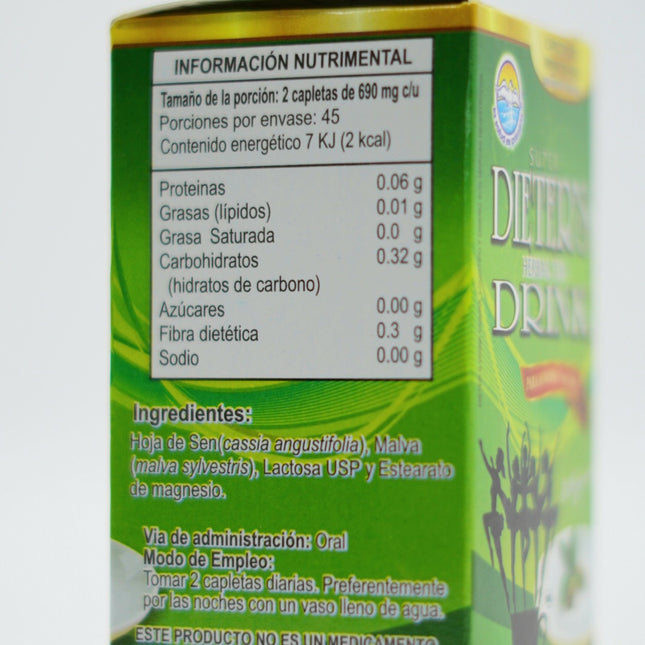 Super Dieter's Herbal Tea Drink - Capletas de Hojas de Sen y Malva - 90 Cápsulas de 690mg - Para Hombre y Mujer