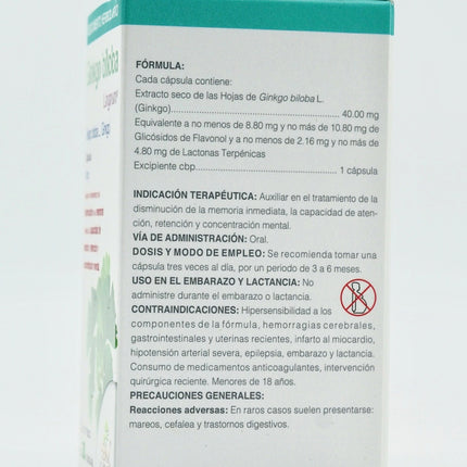 Ginkgo Biloba Lingnum® - Medicamento Herbolario para Memoria y Concentración - 30 Cápsulas de 40mg