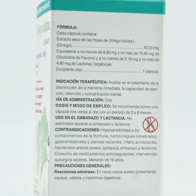 Ginkgo Biloba Lingnum® - Medicamento Herbolario para Memoria y Concentración - 30 Cápsulas de 40mg