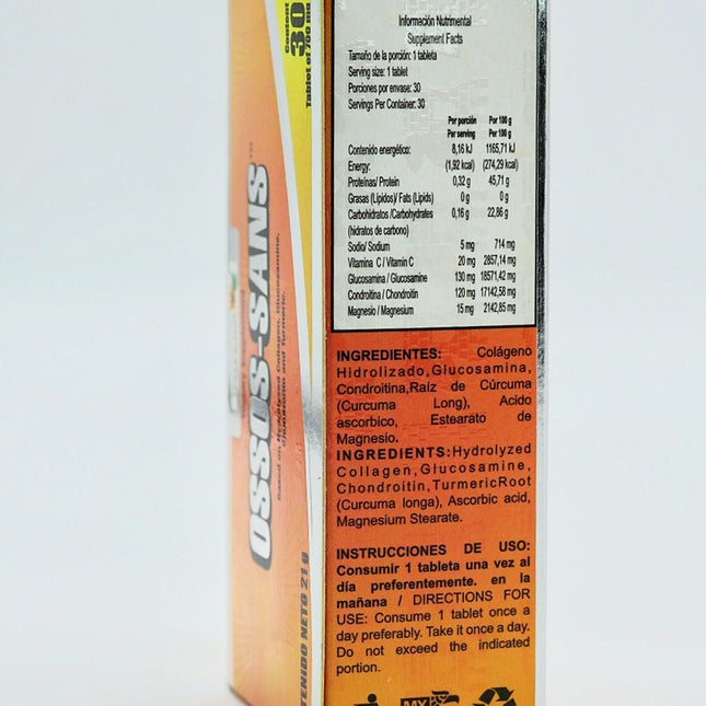 Naturacastle OSSOS-SANS - Suplemento con Colágeno, Glucosamina, Condroitina y Cúrcuma - 30 Tabletas de 700mg