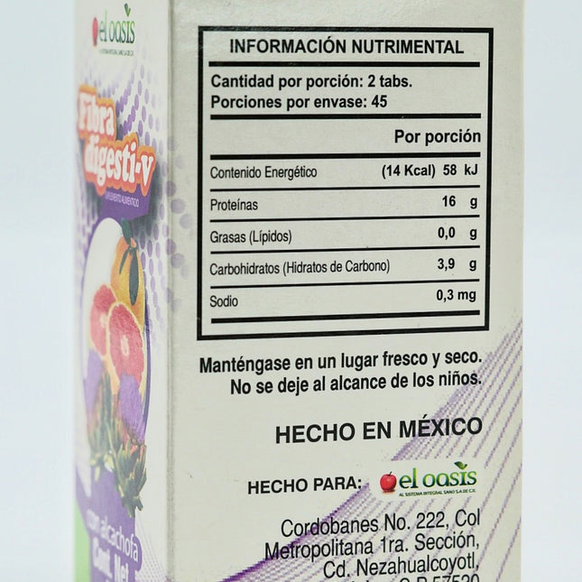 El Oasis Fibra digesti-v con Alcachofa - Suplemento Alimenticio con Toronja, Linaza y Más - 45 g