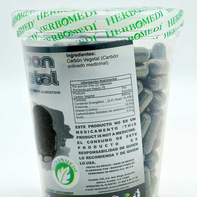 Carbón Vegetal HERBOMEDI - Suplemento Alimenticio de 400mg