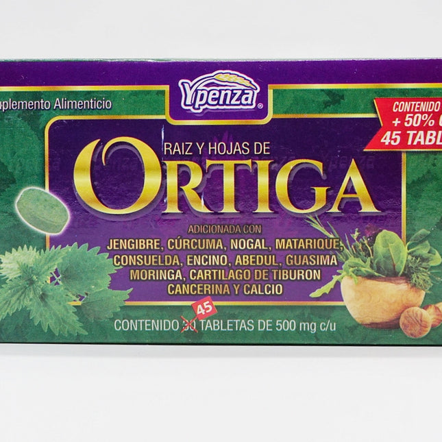 Ypenza Raíz y Hojas de Ortiga - Suplemento con Jengibre, Cúrcuma, Nopal y Más | 45 Tabletas de 500 mg