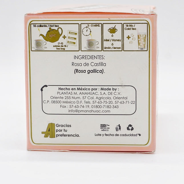 Anáhuac Té Rosa de Castilla - Infusión 100% Natural (Rosa gallica) | 30 Bolsas de 1g c/u (30g)