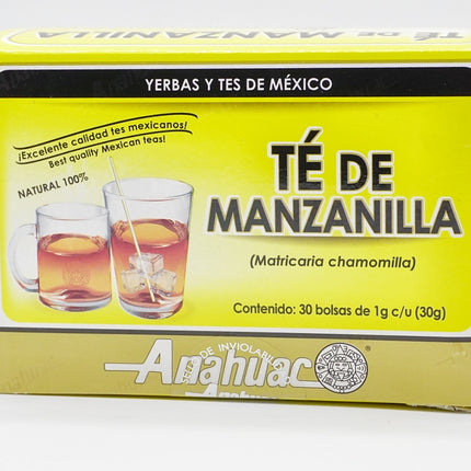 Anáhuac Té de Manzanilla - Infusión 100% Natural (Matricaria chamomilla) | 30 Bolsas de 1g c/u (30g)